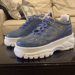 Platform Shoes Faux Crocodile Sneakers Blue Music Festival Style